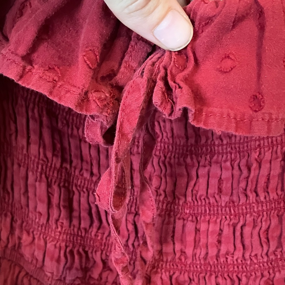 Red Puff-Sleeve Smocked Midi Dress - Picture 3 of 3
